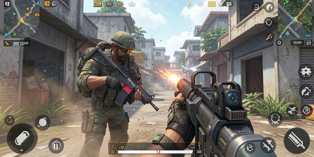 Tampilan gameplay seru dari 55RP dengan aksi TPS yang mendebarkan.
