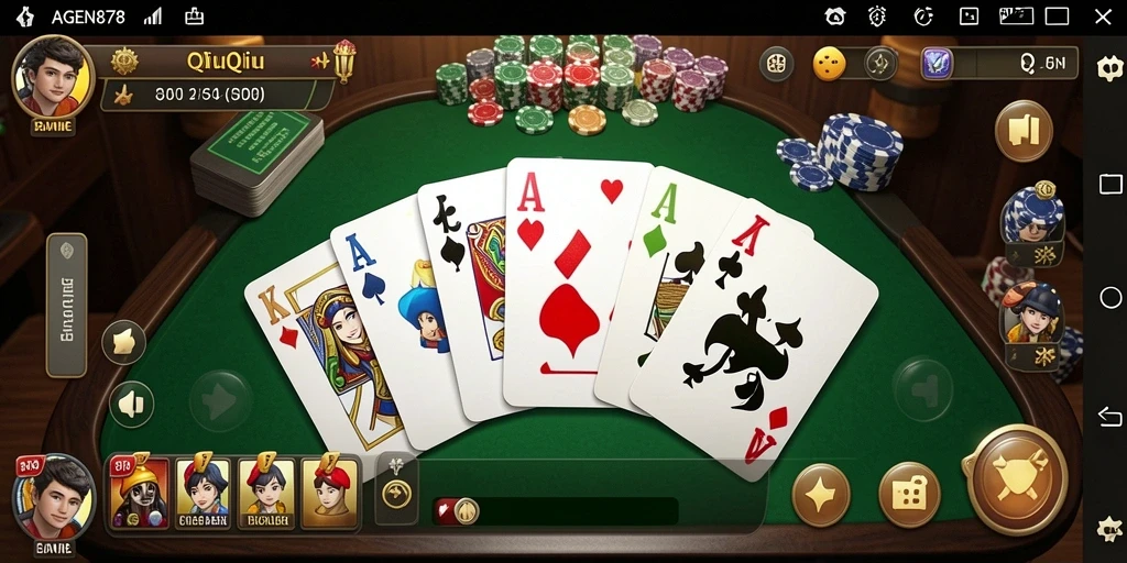 Screenshot gameplay AGEN878 yang menampilkan suasana permainan QiuQiu.