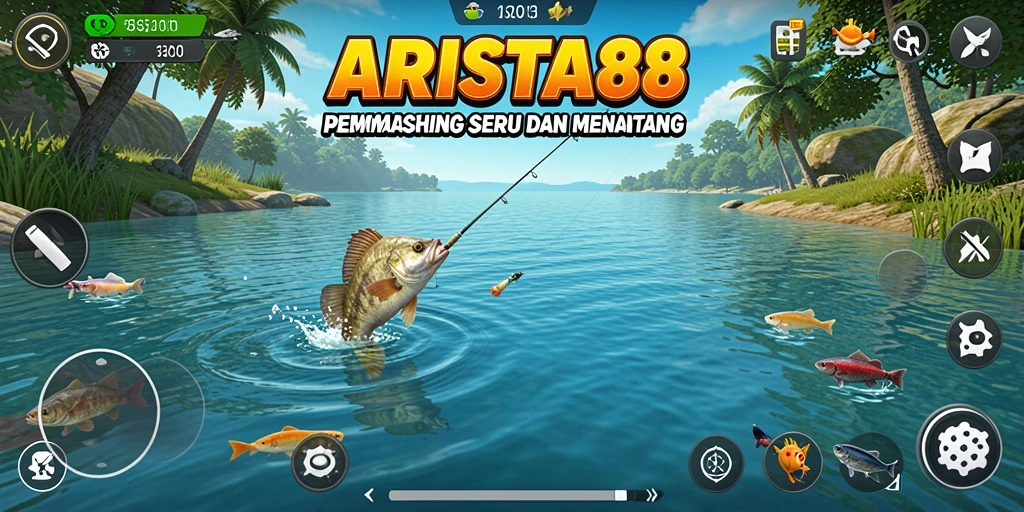 Tampilan gameplay <strong>ARISTA88</strong> yang menakjubkan saat memancing ikan.