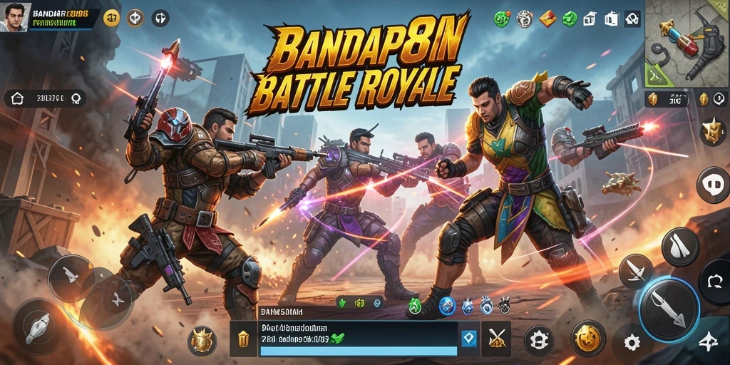 Tangkapan layar utama BANDAR88 menampilkan aksi pertempuran yang intens dalam arena Battle Royale.