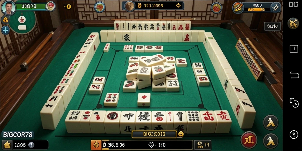Tampilan gameplay menarik dari BIGCOR78 yang menampilkan ubin Mahjong.