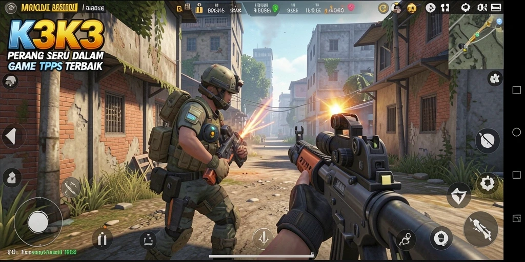 Screenshot K3K3 menunjukkan aksi tempur yang mendebarkan.