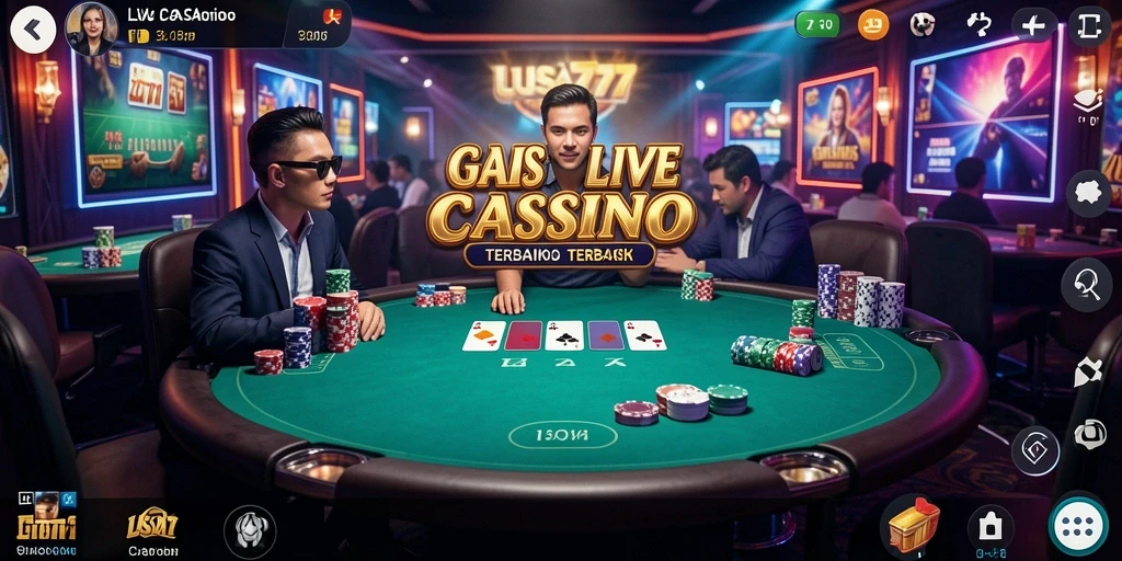 Gameplay seru LUSA777 dengan dealer langsung dan suasana kasino.