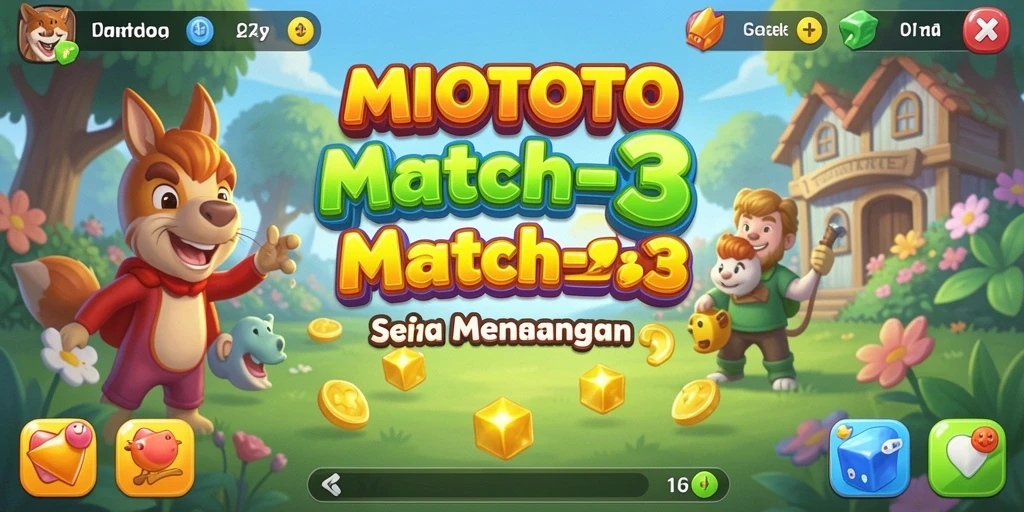 Tangkapan layar gameplay MIOTOTO dengan elemen match-3 yang dinamis.