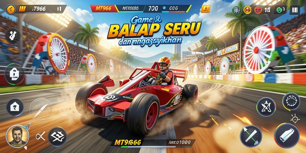 Screenshot MT966 menampilkan aksi balap yang mendebarkan di lintasan yang berkualitas tinggi.