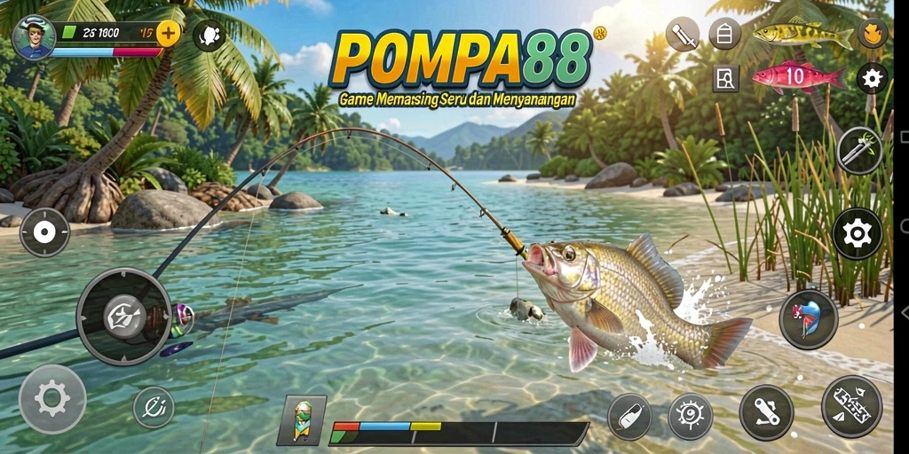 Screenshot dari gameplay POMPA88 yang menunjukkan aksi memancing yang seru.