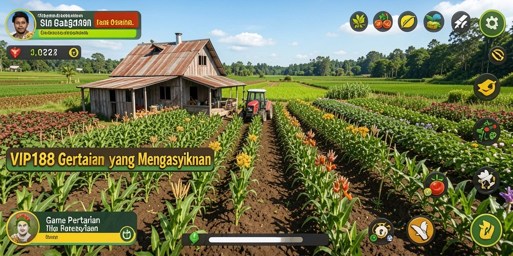 Tampilan gameplay <strong>VIP188</strong> yang menampilkan ladang dan hewan ternak