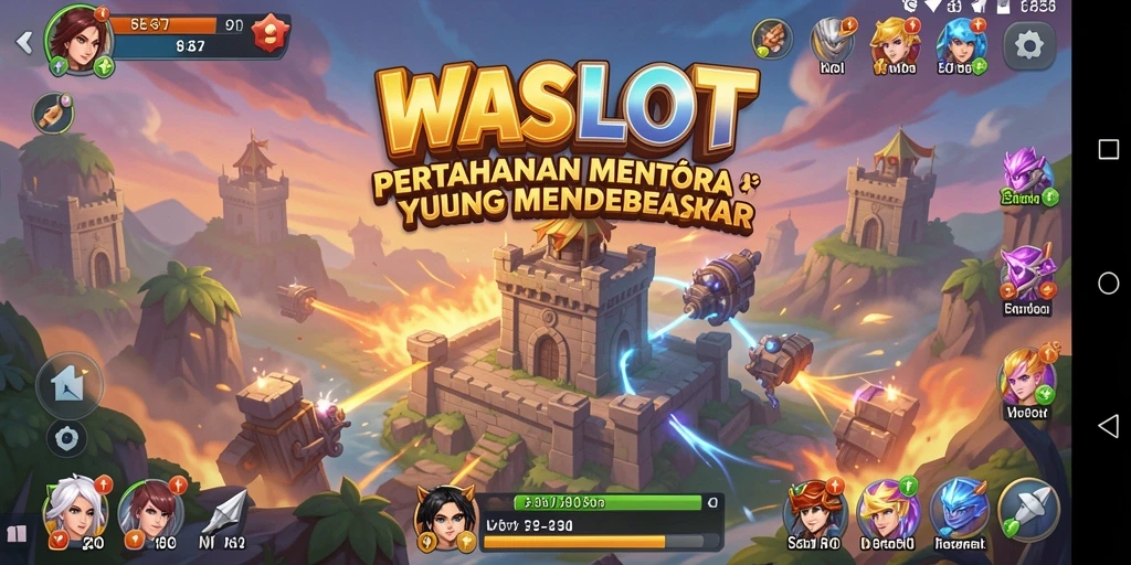 Tangkapan layar gameplay WASLOT menampilkan menara dan musuh yang berkonfrontasi.